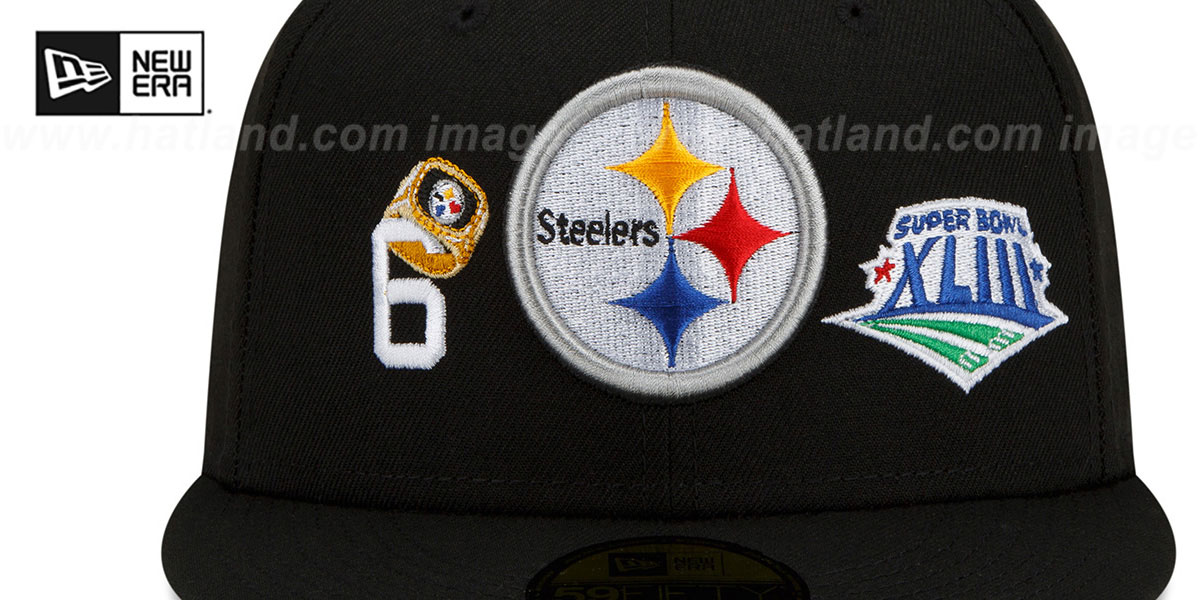 Steelers 'RINGS-N-CHAMPIONS' Black Fitted Hat by New Era