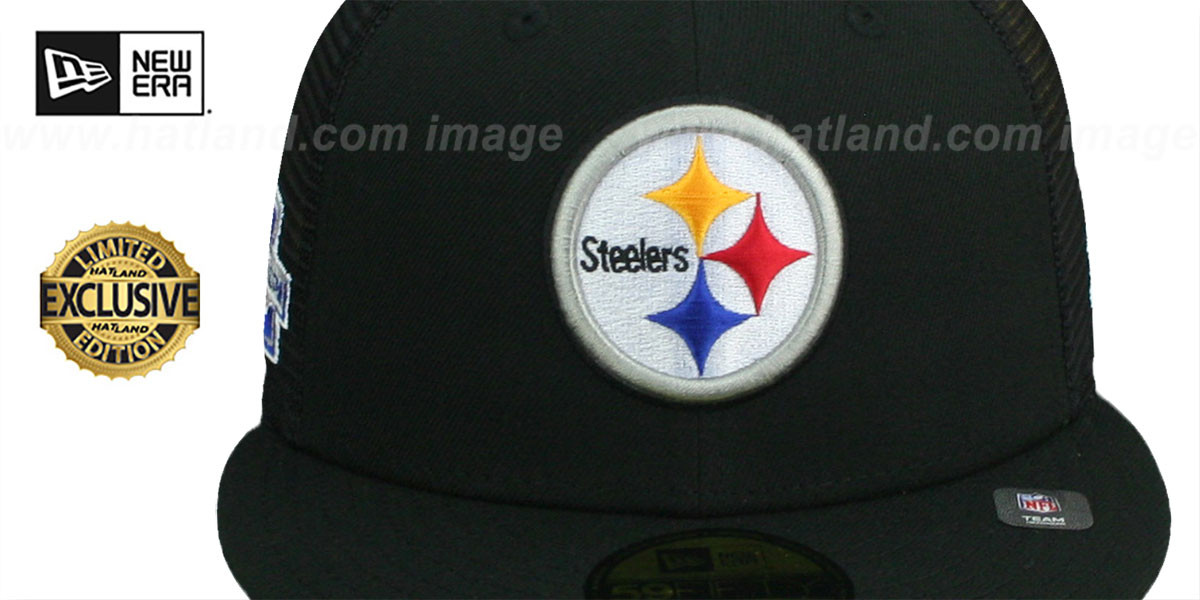 Steelers SB XL 'MESH-BACK SIDE-PATCH' Black-Black Fitted Hat by New Era