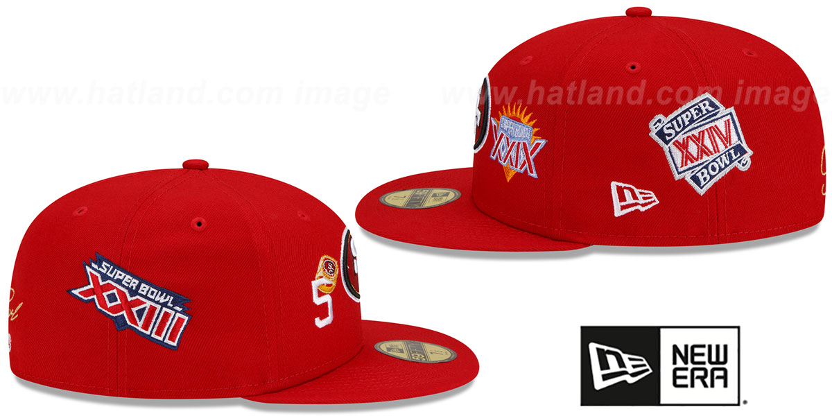 49ers 'RINGS-N-CHAMPIONS' Red Fitted Hat by New Era