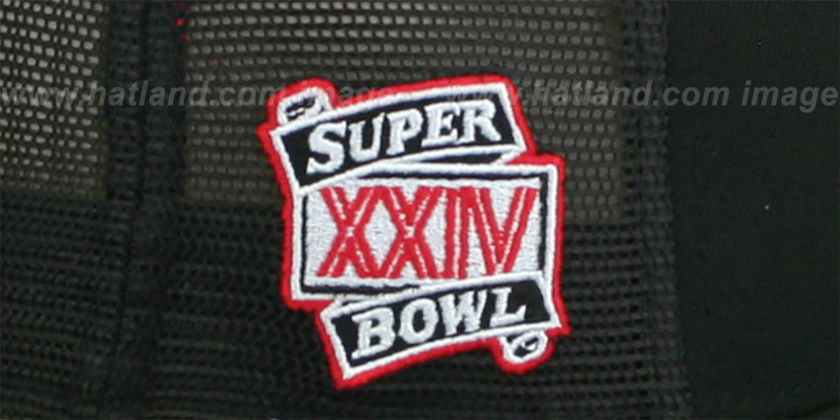 49ers SB XXIV 'MESH-BACK SIDE-PATCH' Black-Black Fitted Hat by New Era