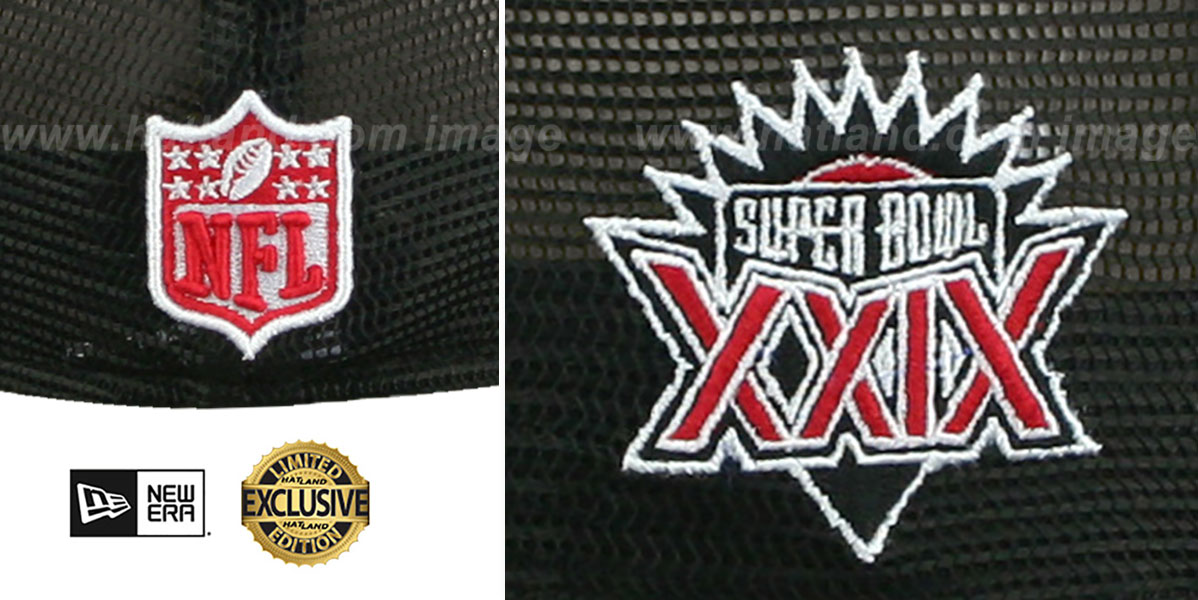 49ers SB XXIX 'MESH-BACK SIDE-PATCH' Black-Red Fitted Hat by New Era