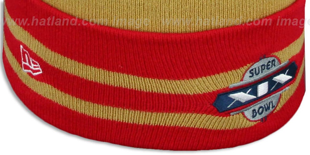 49ers 'SUPER BOWL XIX' Gold Knit Beanie Hat by New Era