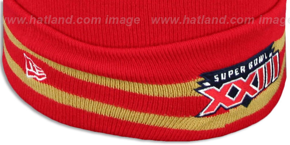 49ers 'SUPER BOWL XXIII' Red Knit Beanie Hat by New Era