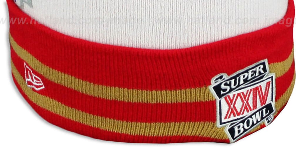 49ers 'SUPER BOWL XXIV' White Knit Beanie Hat by New Era