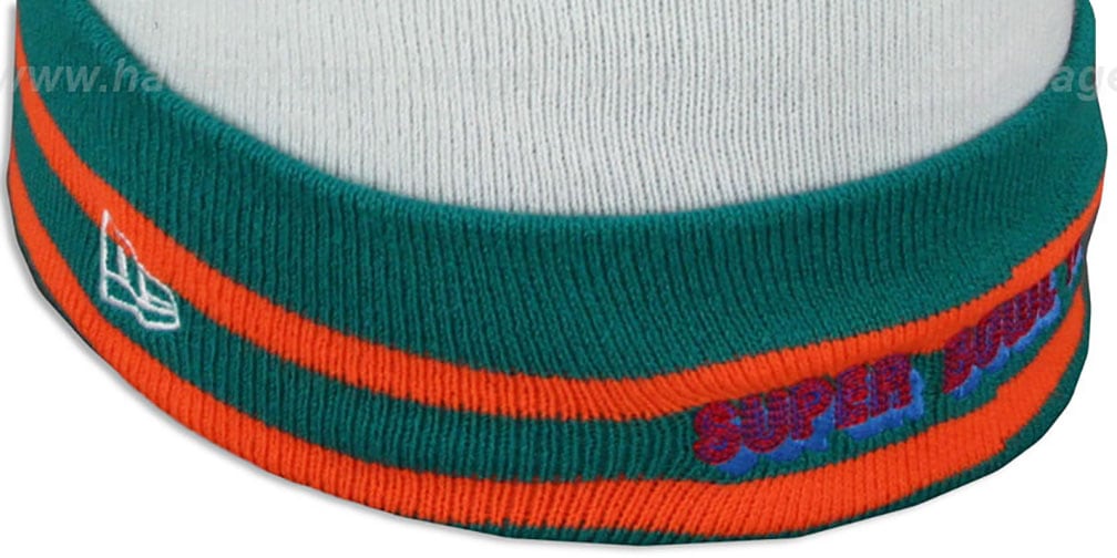 Dolphins 'SUPER BOWL VII' White Knit Beanie Hat by New Era