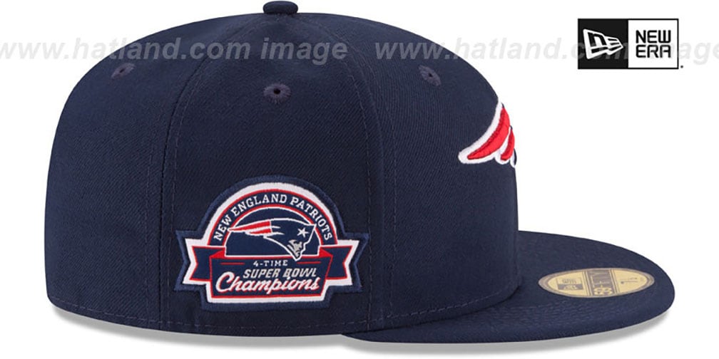 Patriots 4X 'TITLES SIDE-PATCH' Navy Fitted Hat by New Era