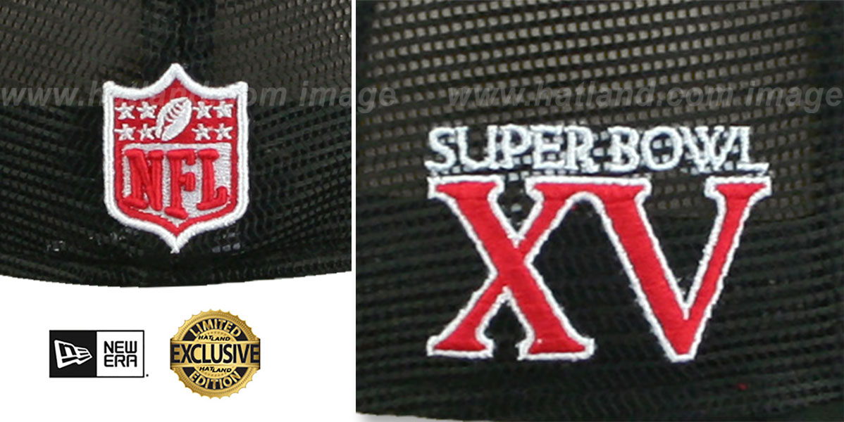 Raiders SB XV 'MESH-BACK SIDE-PATCH' Black-Red Fitted Hat by New Era